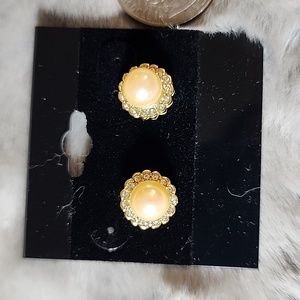 Gold,‎ Pearl, And Rhinestone Earrings